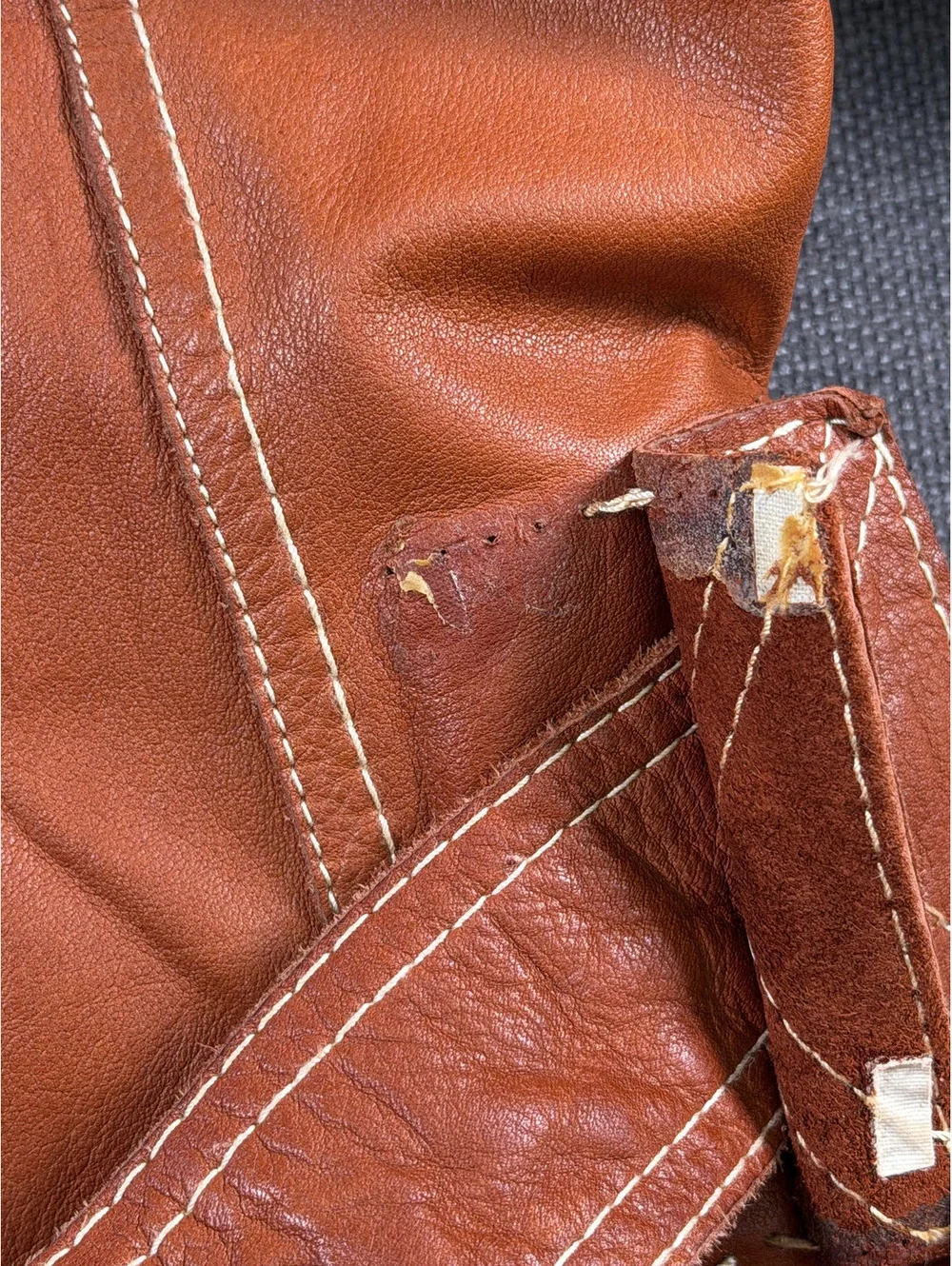 Vintage 1970s Leather Belted Trench Coat in Rust Orange with Contrast Stitching